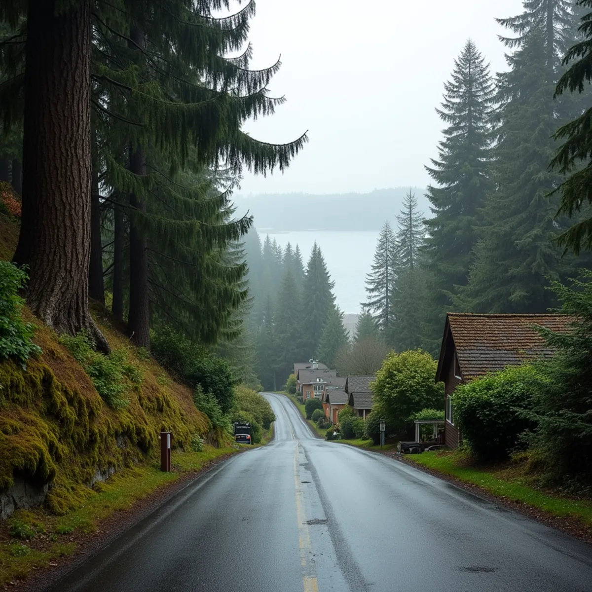 Large Douglas fir above a steep saltwater slope near Three Tree Point in Burien, Washington