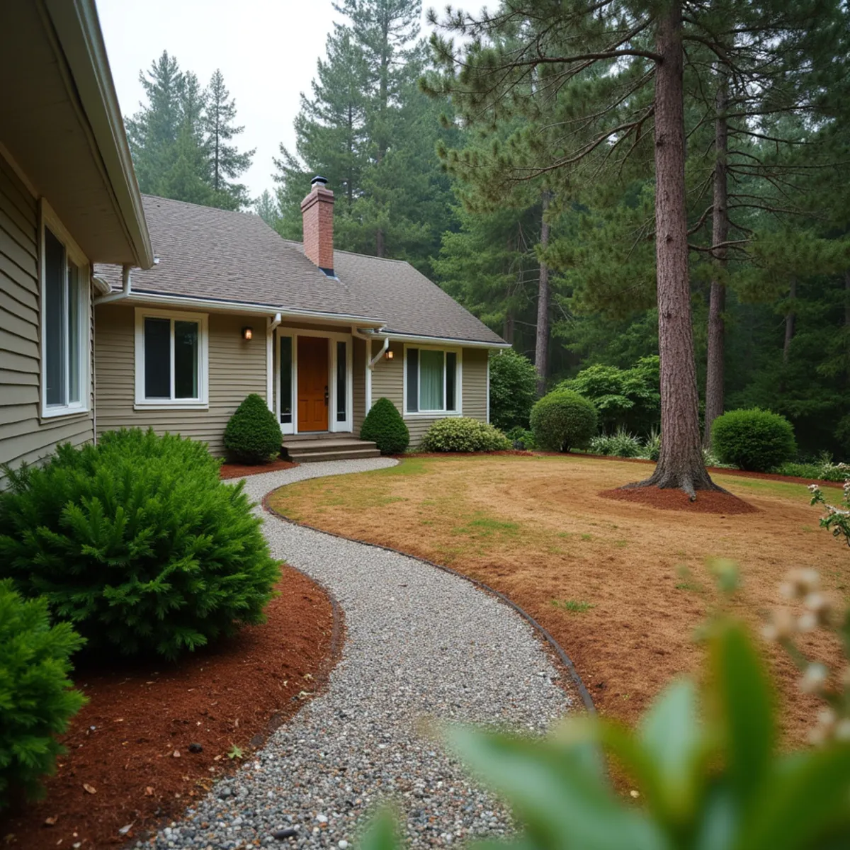Cleared defensible space zone around a rural home near Yacolt in east Clark County