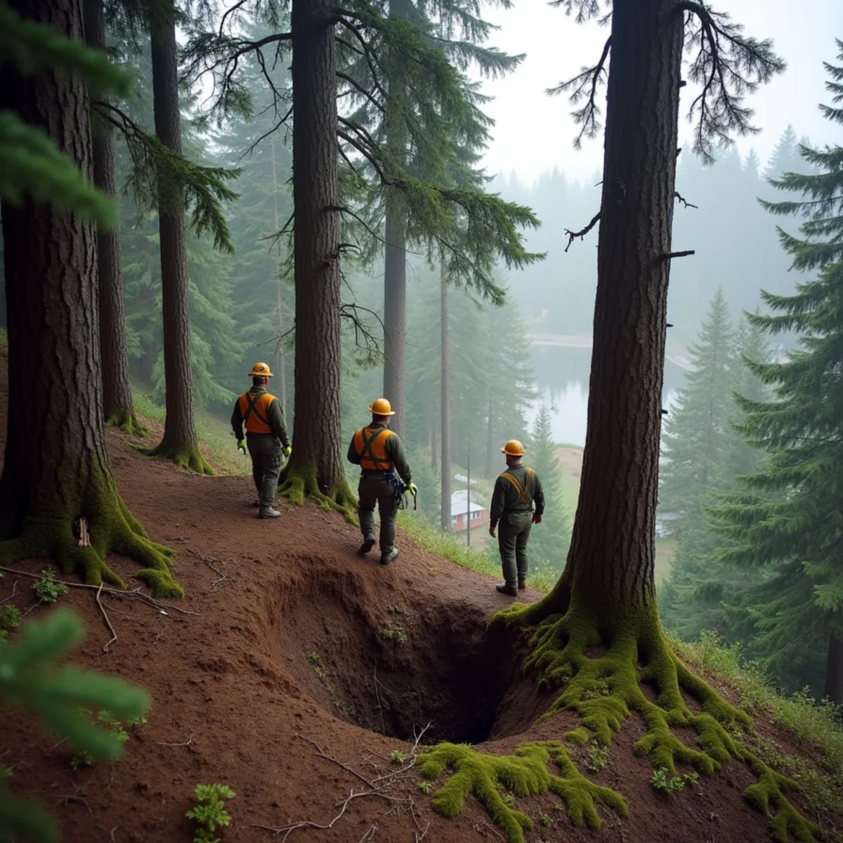 Second-growth conifers on the steep hillside above the Snoqualmie Valley in Duvall, Washington