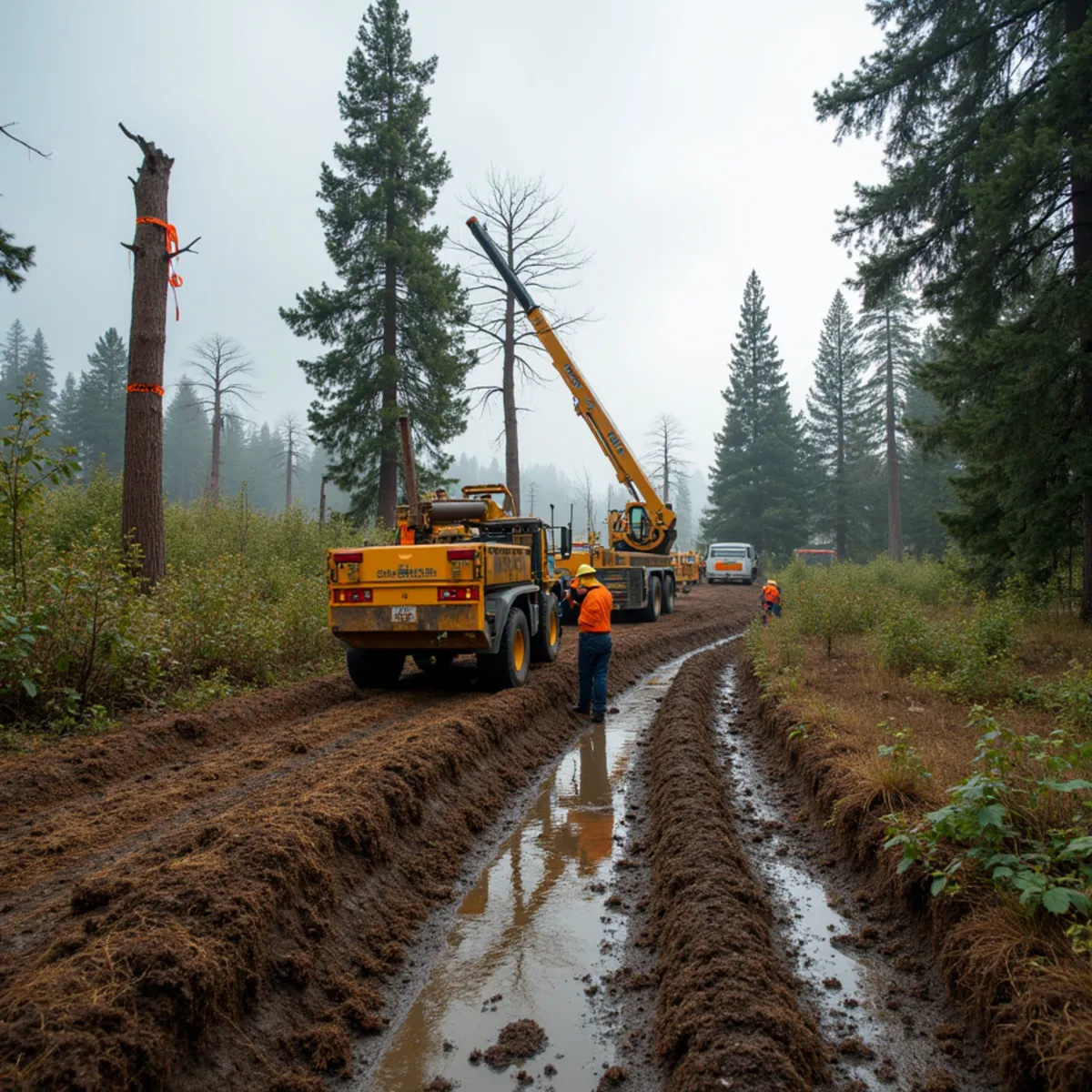 Crew clearing blackberry and volunteer alder from a rural building site in Cowlitz County, Southwest Washington