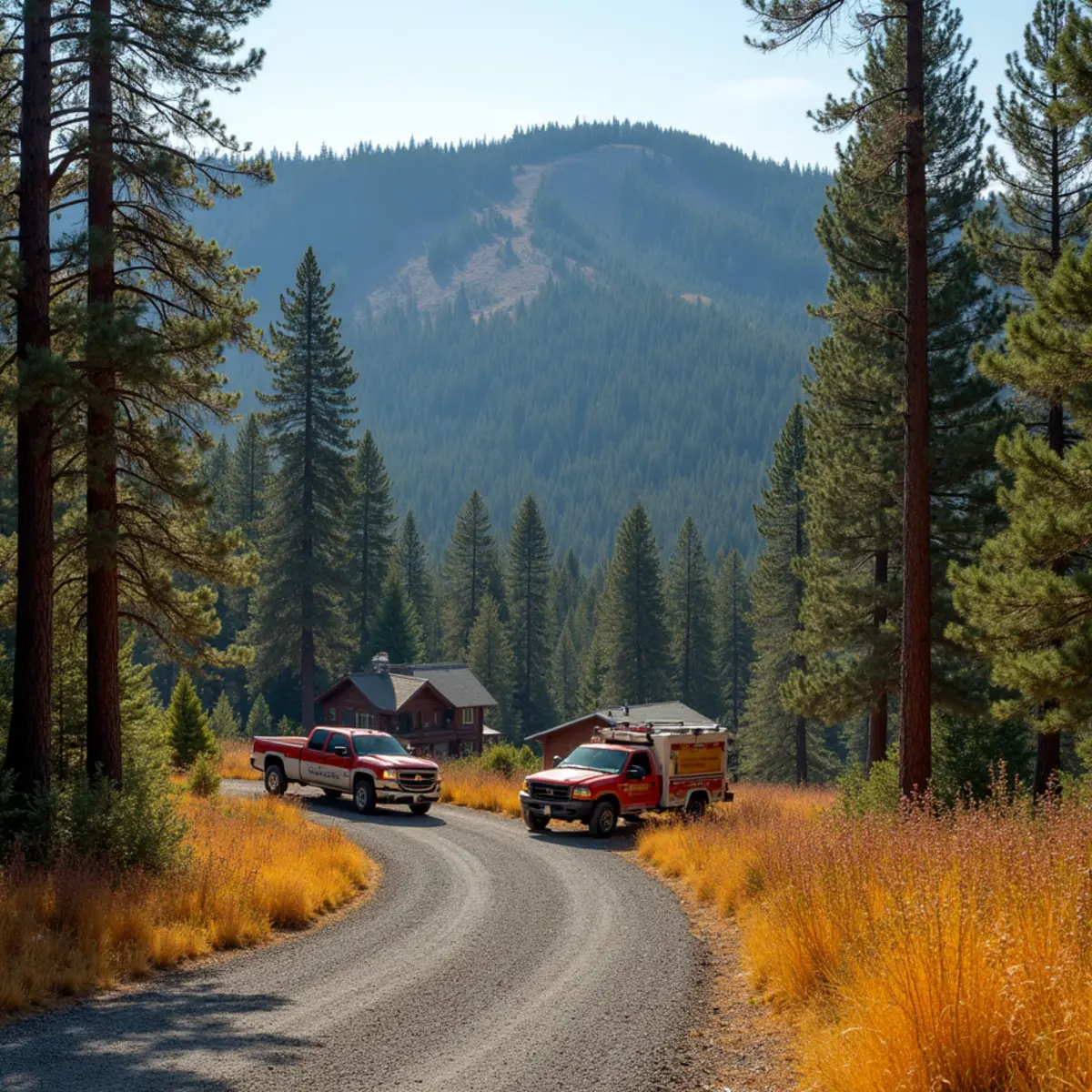Thinned ponderosa pine and larch around a home on forested acreage near Republic, Washington