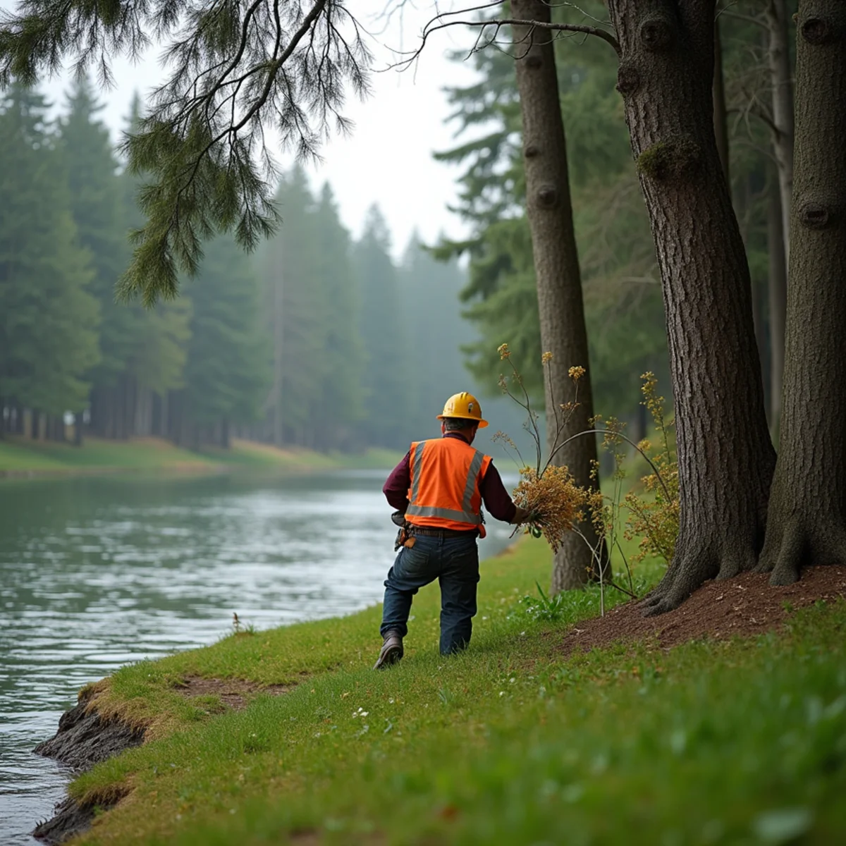 Wooded riverbank parcel inside a shoreline overlay along the Cowlitz River